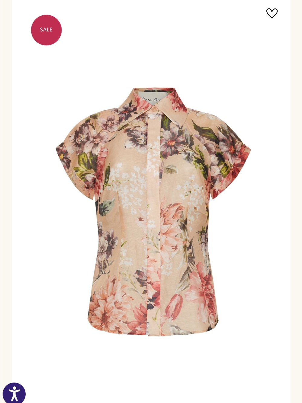 Cara Cara Standout Peach Floral Top, size 8 NWT